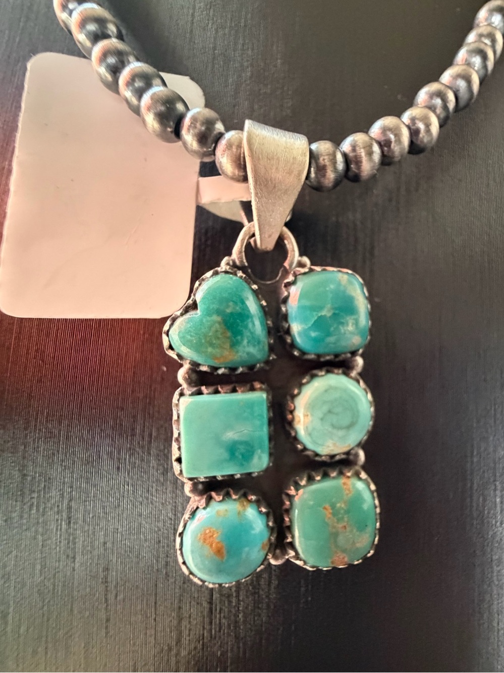 Sterling Pilot Mountain Turquoise Cluster Pendant Necklace - Blue-Green Stones